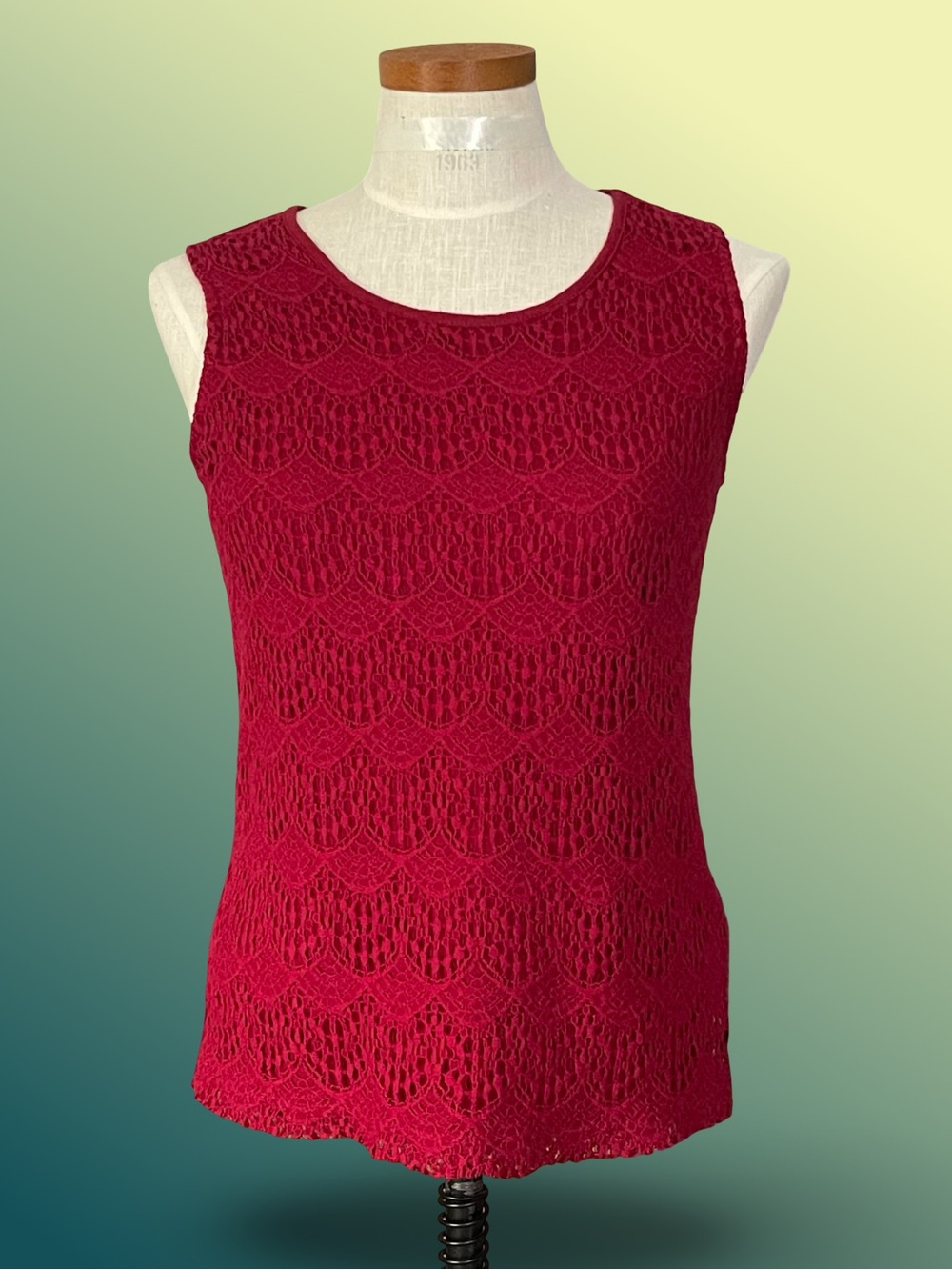 Christopher & Banks Crimson Red Lace Pointelle Shell Tank Top SzS